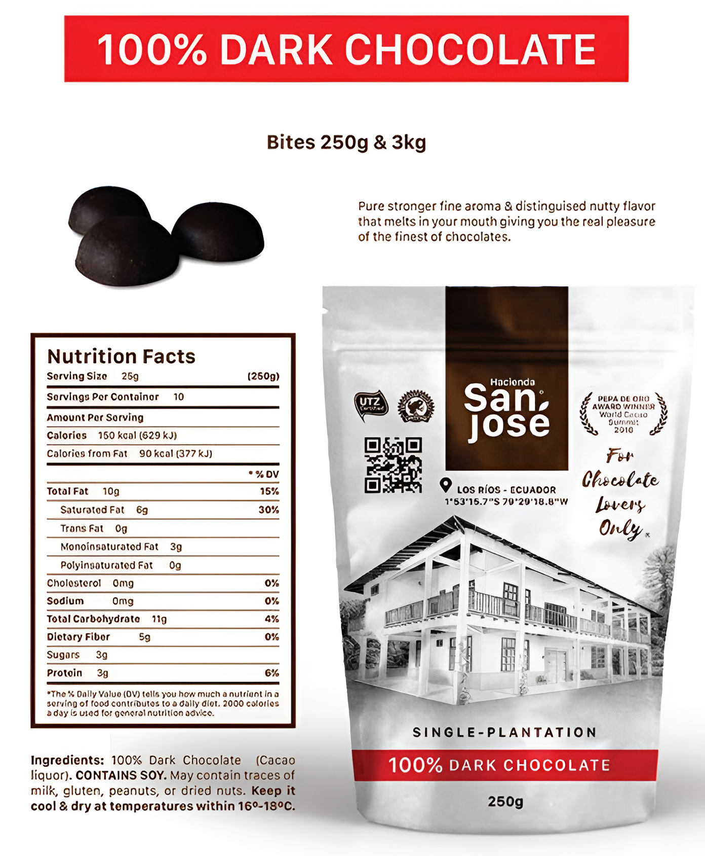 100% Cacao Bites – Pure Dark Chocolate from Ecuador 3kg