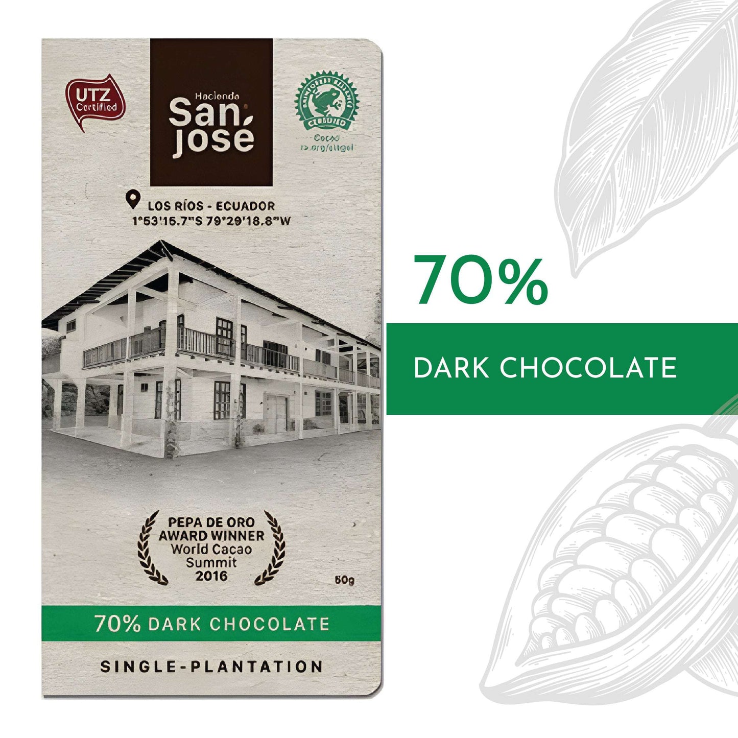 70% Cacao Bar – Premium Dark Chocolate from Ecuador – 50g
