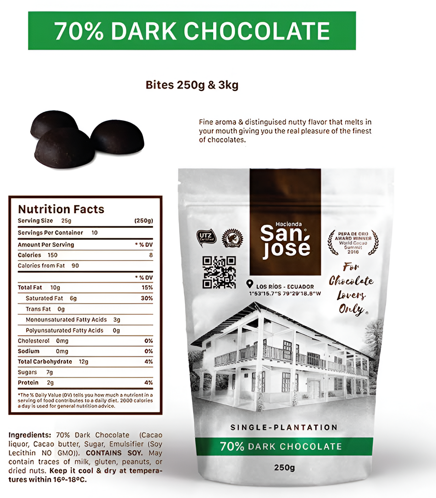 70% Dark Chocolate Bites 3 kg.