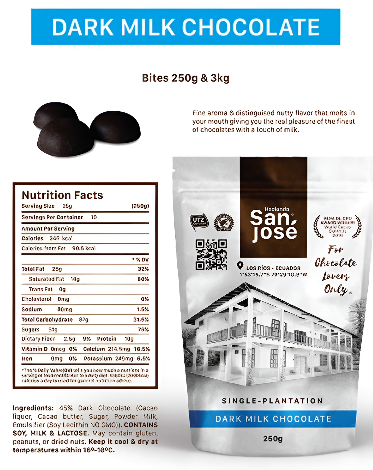 Dark Milk Chocolate Bites 3Kg.