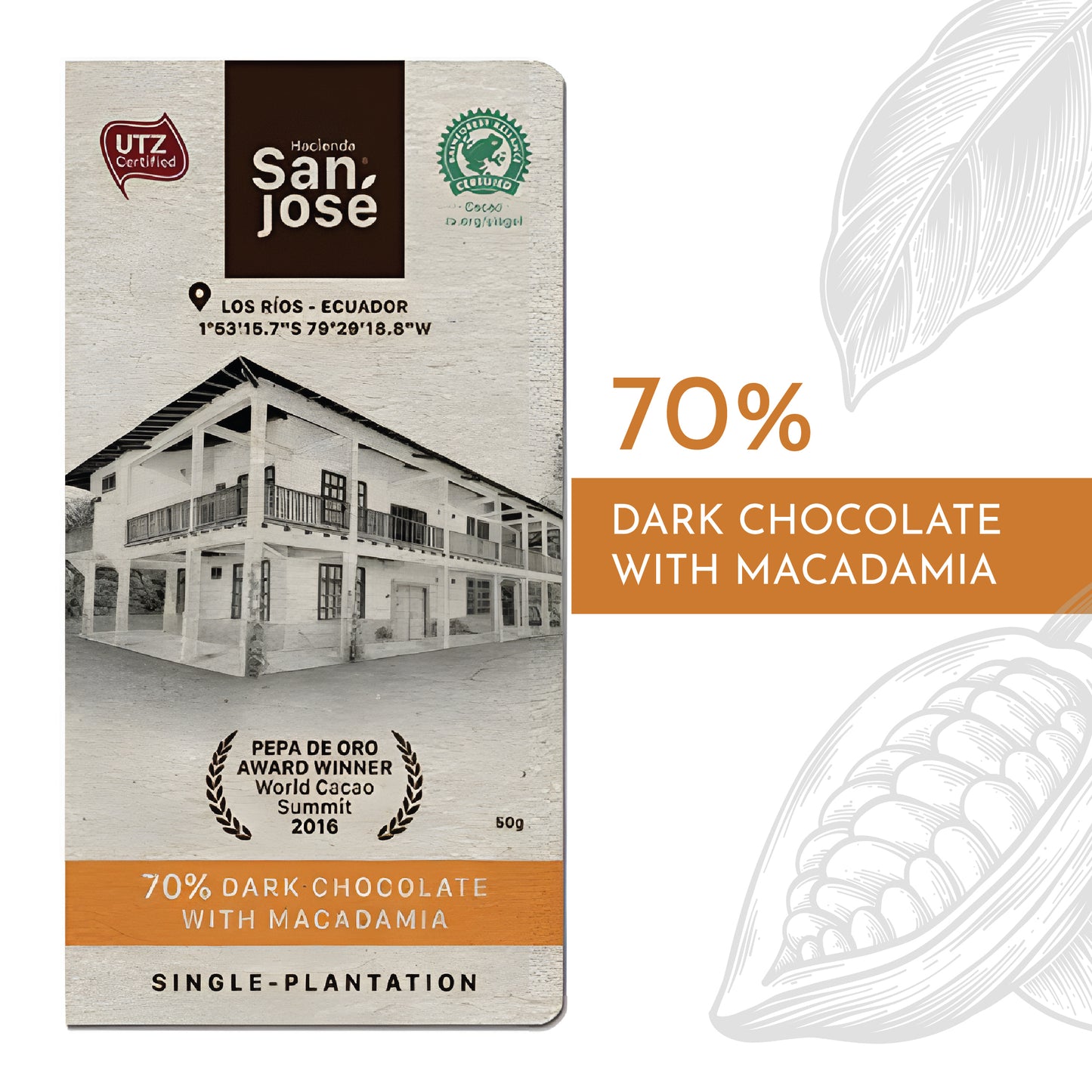 70% Dark Chocolate Bar with Macadamia