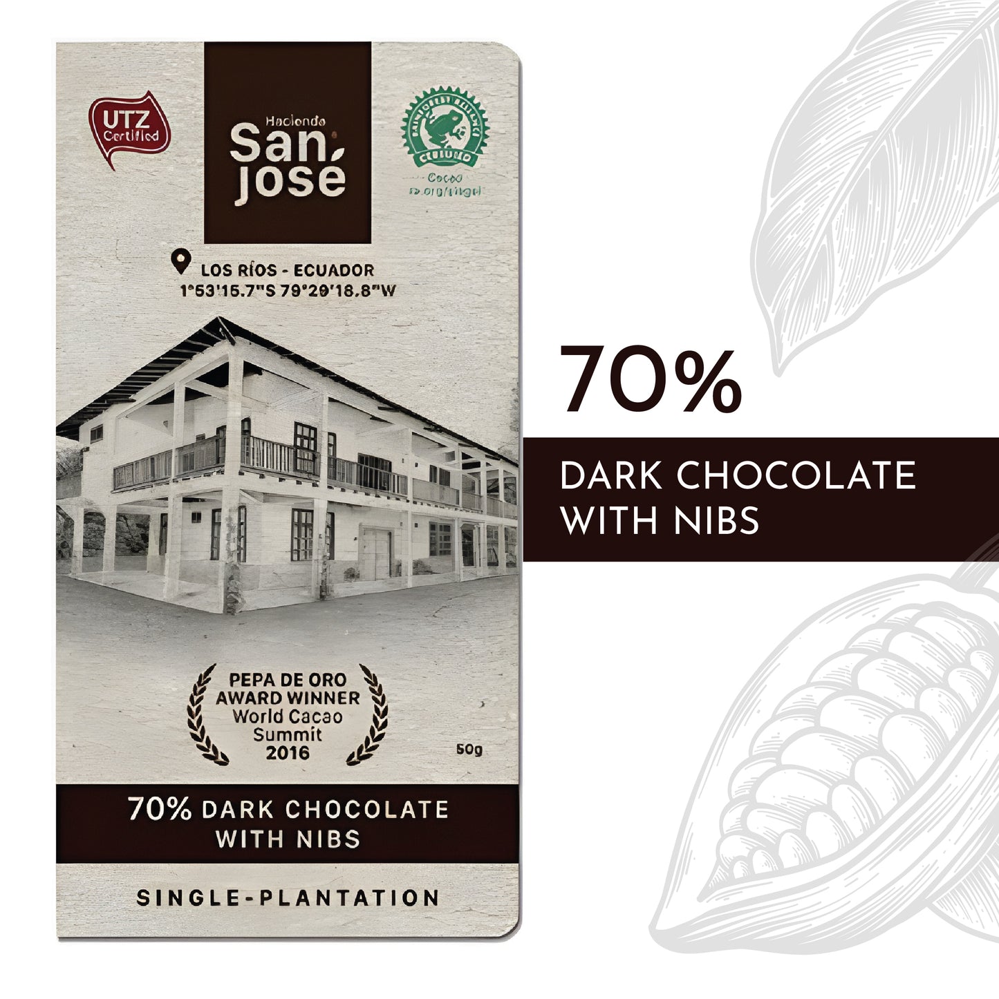 70% Dark Chocolate Bar with Nibs