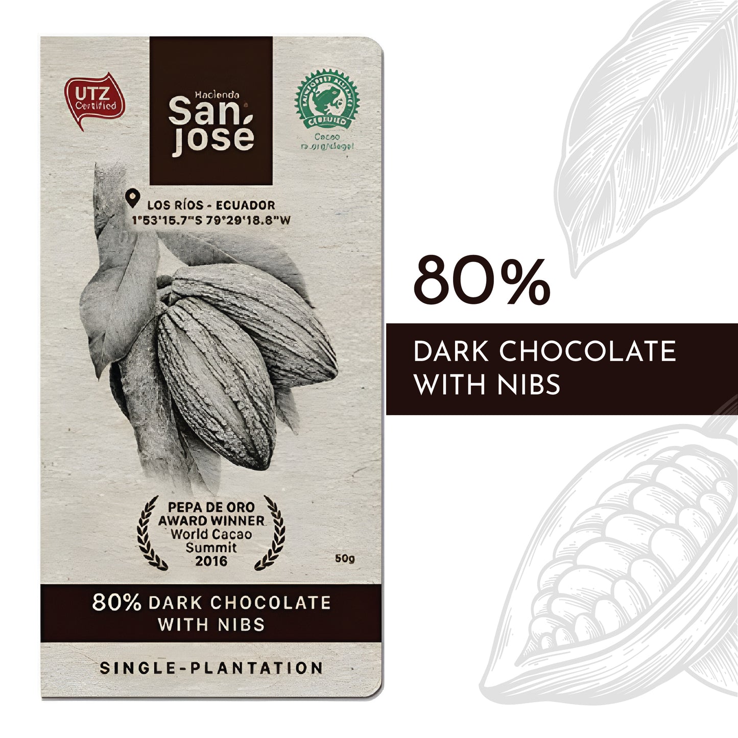 80% Dark Chocolate Bar with Nibs